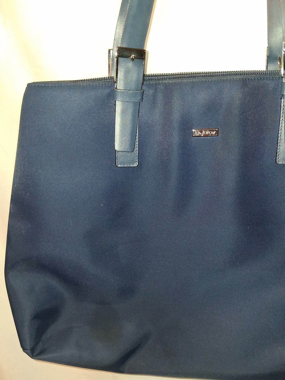 Byblos Italy Navy Nylon Large Tote Shoulder Bag Silver Hardware Designer